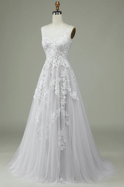 Ivory sheer lace backless wedding dress