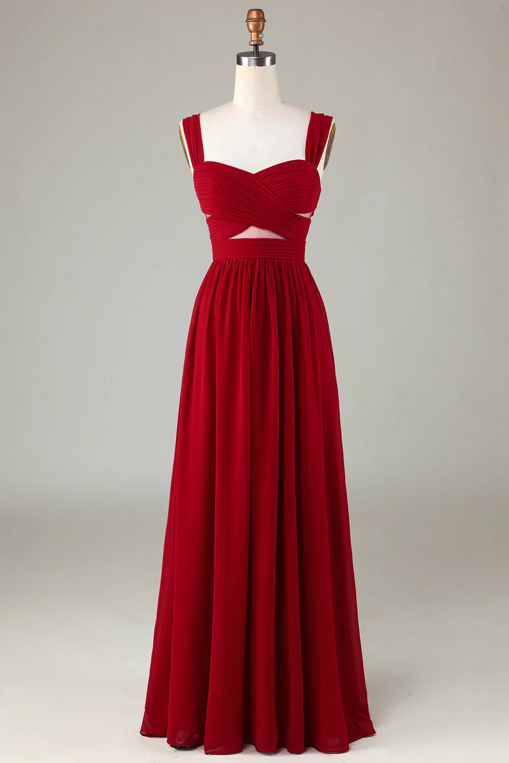 Wine red cut A-line bridesmaid dress