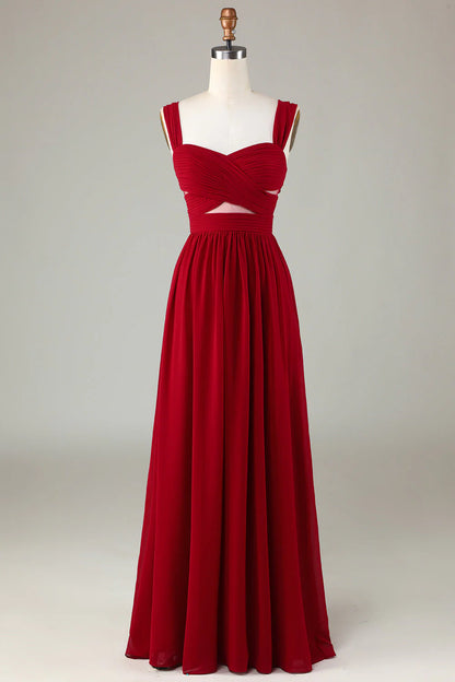 Wine red cut A-line bridesmaid dress