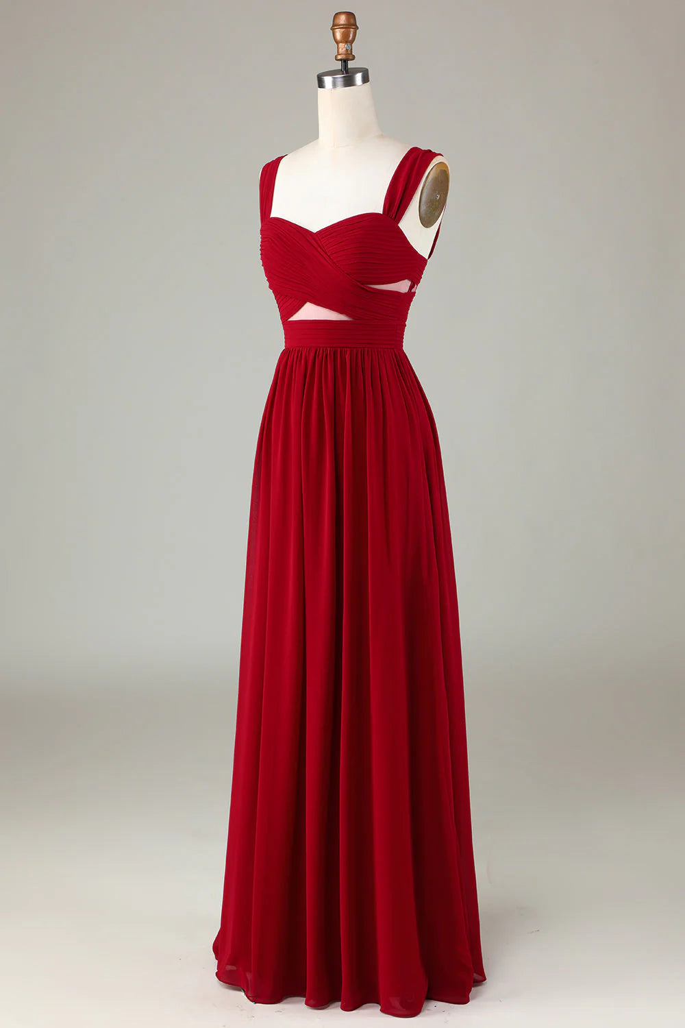 Wine red cut A-line bridesmaid dress