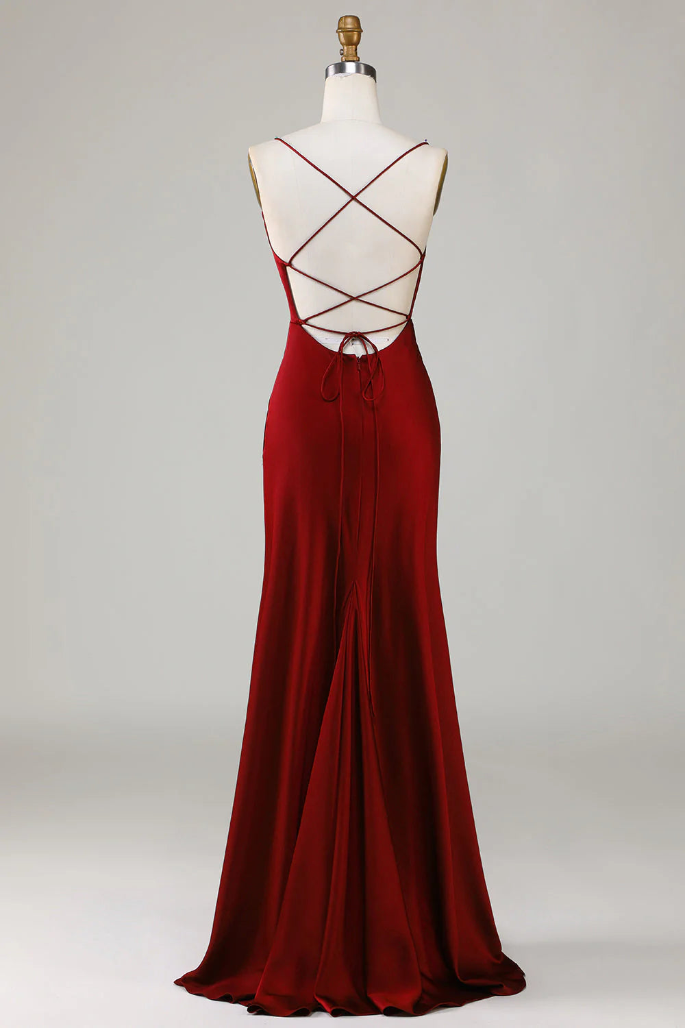 Back lace up wine red slit long bridesmaid dress