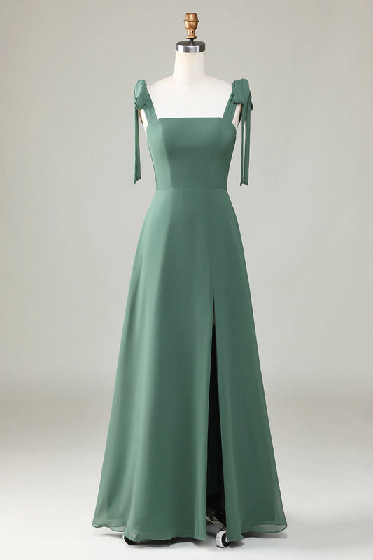 Eucalyptus Tie A-line Split Bridesmaid Dress