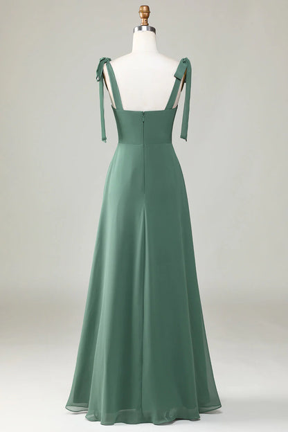 Eucalyptus Tie A-line Split Bridesmaid Dress