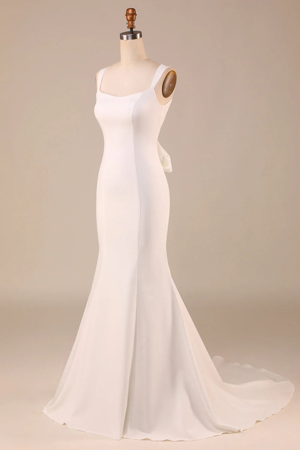 Ivory Dew Back Bow Simple Fishtail and Floor Length Wedding Dress