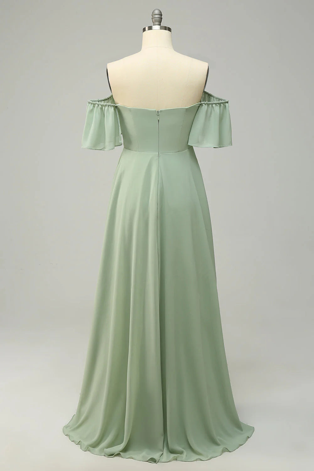 Ruffle Edge One Shoulder Green Long Bridesmaid Dress