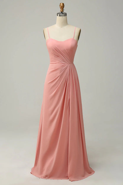 A Line Strap powder blusher Long Bridesmaid Dress