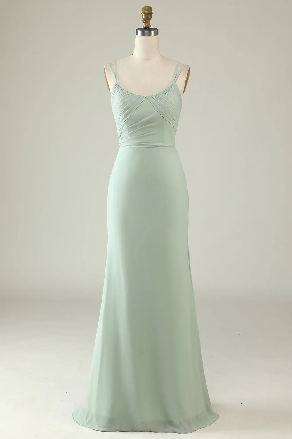 Sage green mermaid pendant slim shoulder chiffon bridesmaid dress