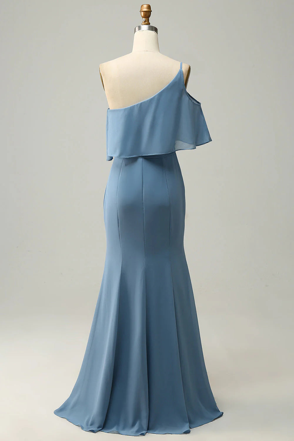 Slim fit one shoulder blue oversized bridesmaid dress