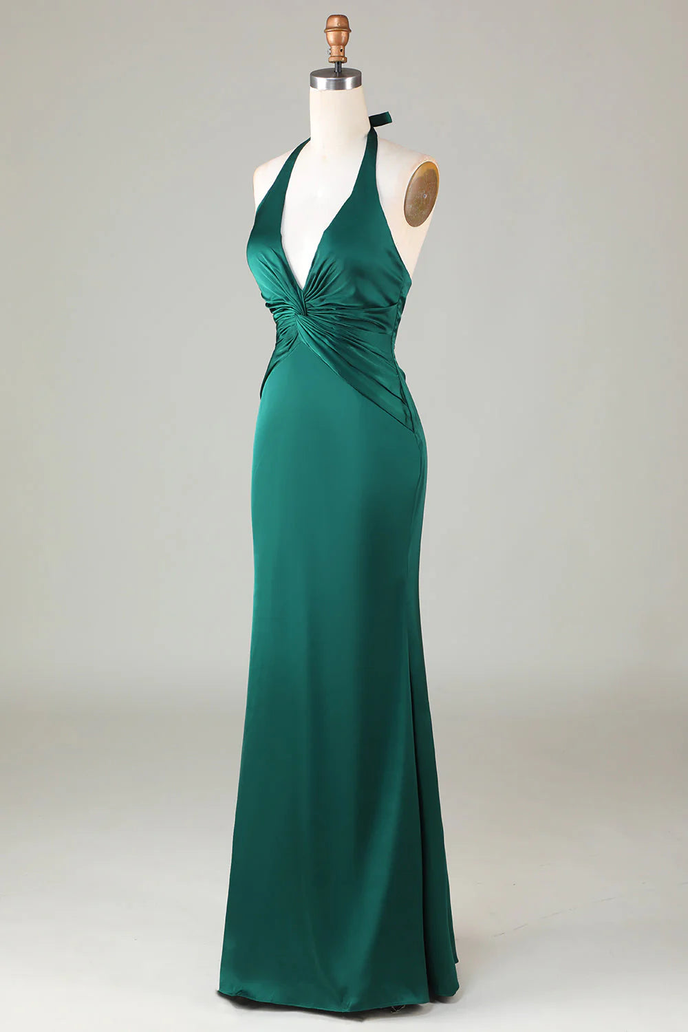 Fish Tail Hanging Neck Dark Green Bridesmaid Dress