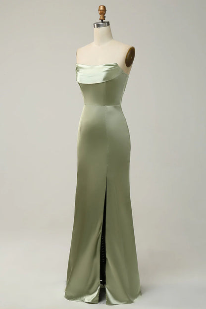 Green Mermaid Invisible Long Bridesmaid Dress