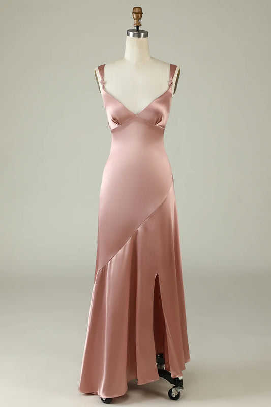Pink slit asymmetrical bridesmaid dress