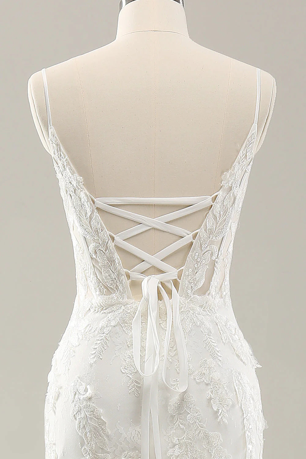 Floral lace white fishtail corset sheer wedding dress