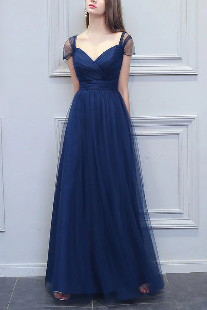 A-shaped V-neck long sheer bridesmaid dress