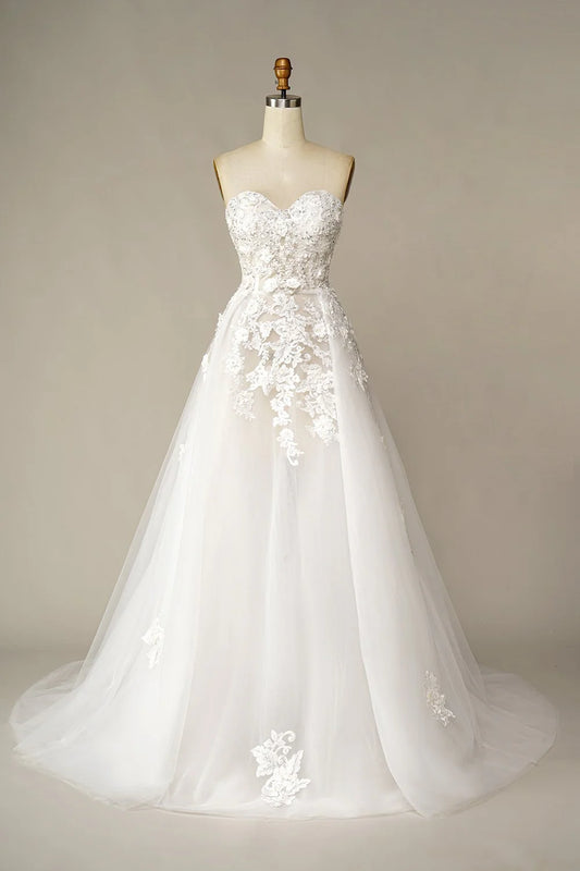 Decal A-line and floor length strapless backless wedding dress