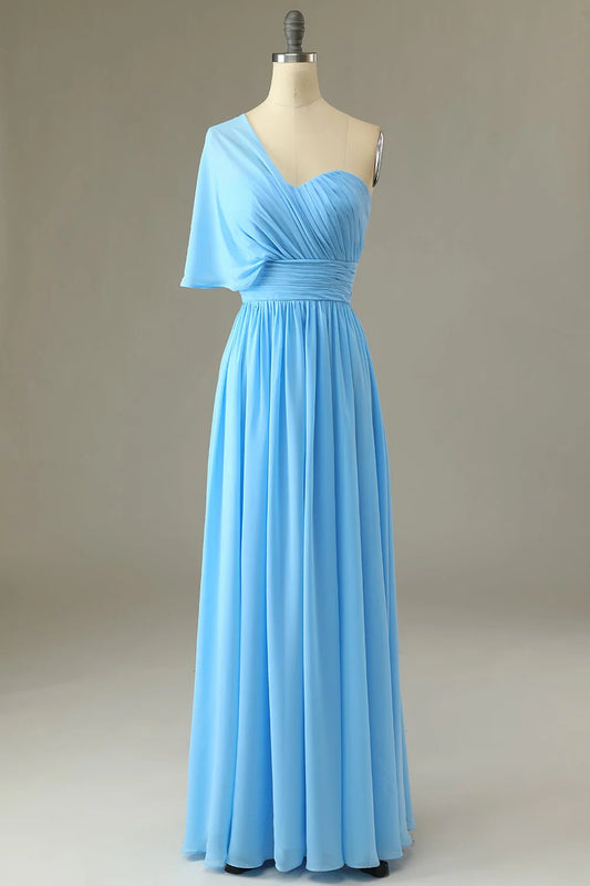 One shoulder blue bridesmaid dress