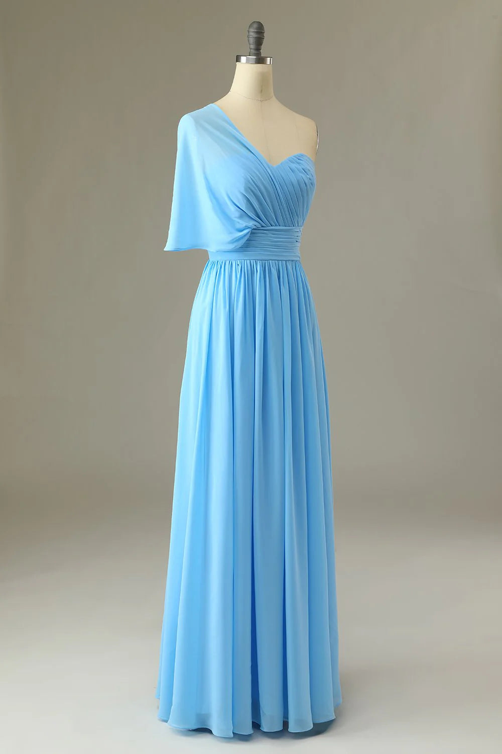 One shoulder blue bridesmaid dress