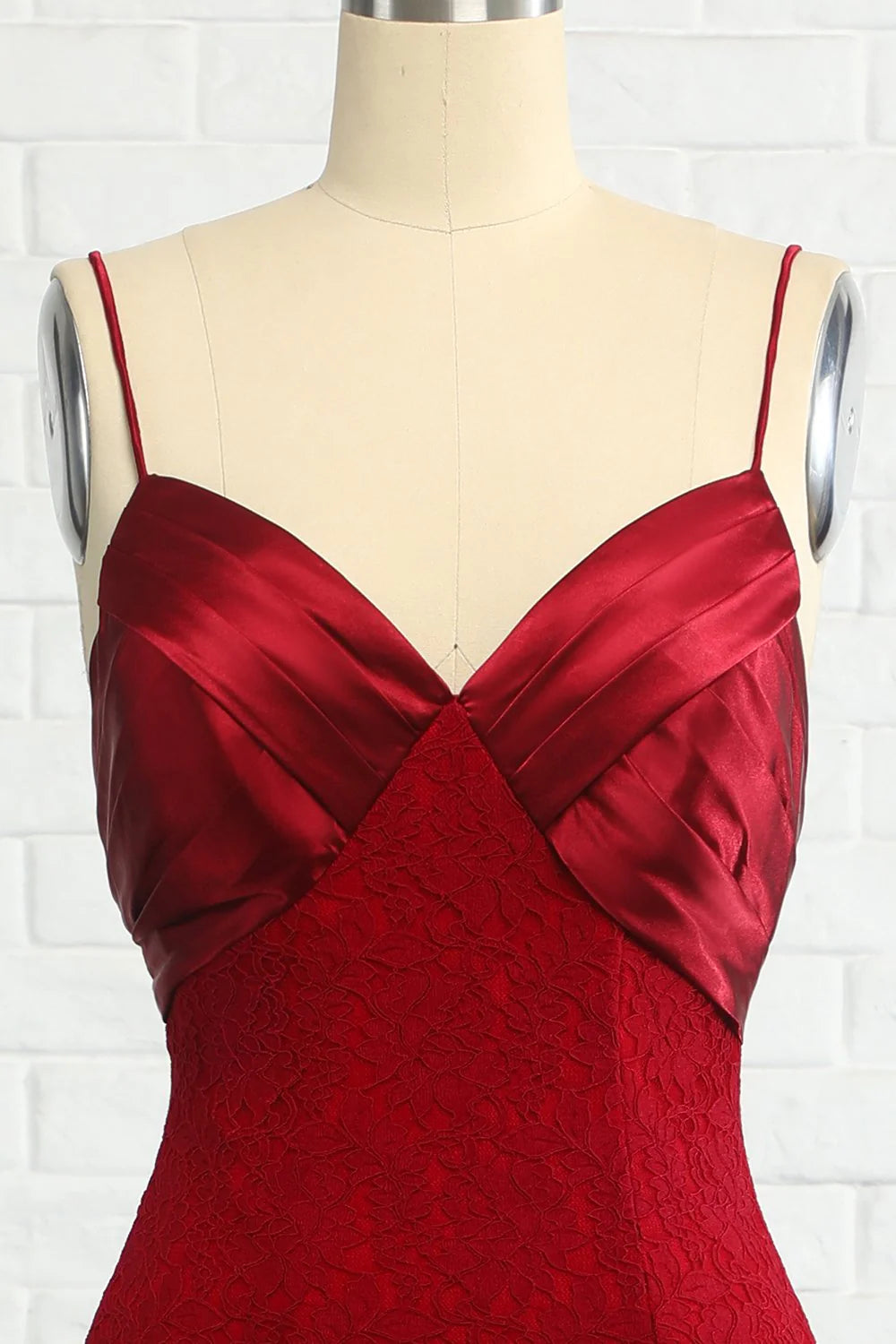 Lace deep red bridesmaid dress