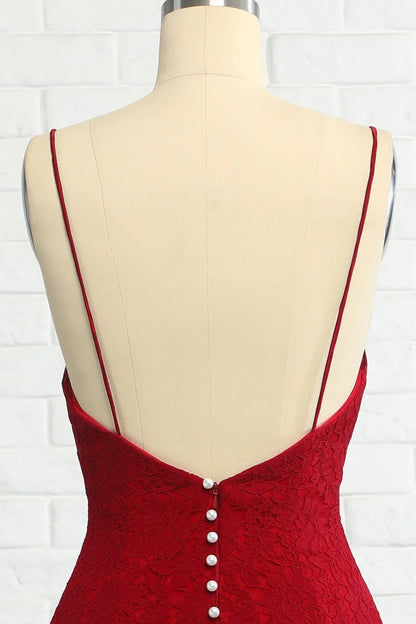 Lace deep red bridesmaid dress