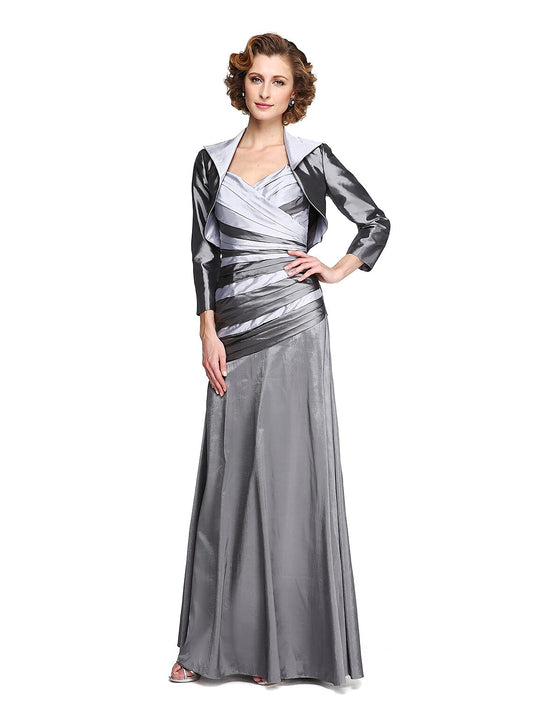 A-Line Mother of the Bride Dress Two Piece Straps Ankle Length Stretch Satin Sleeveless yes with Beading Draping