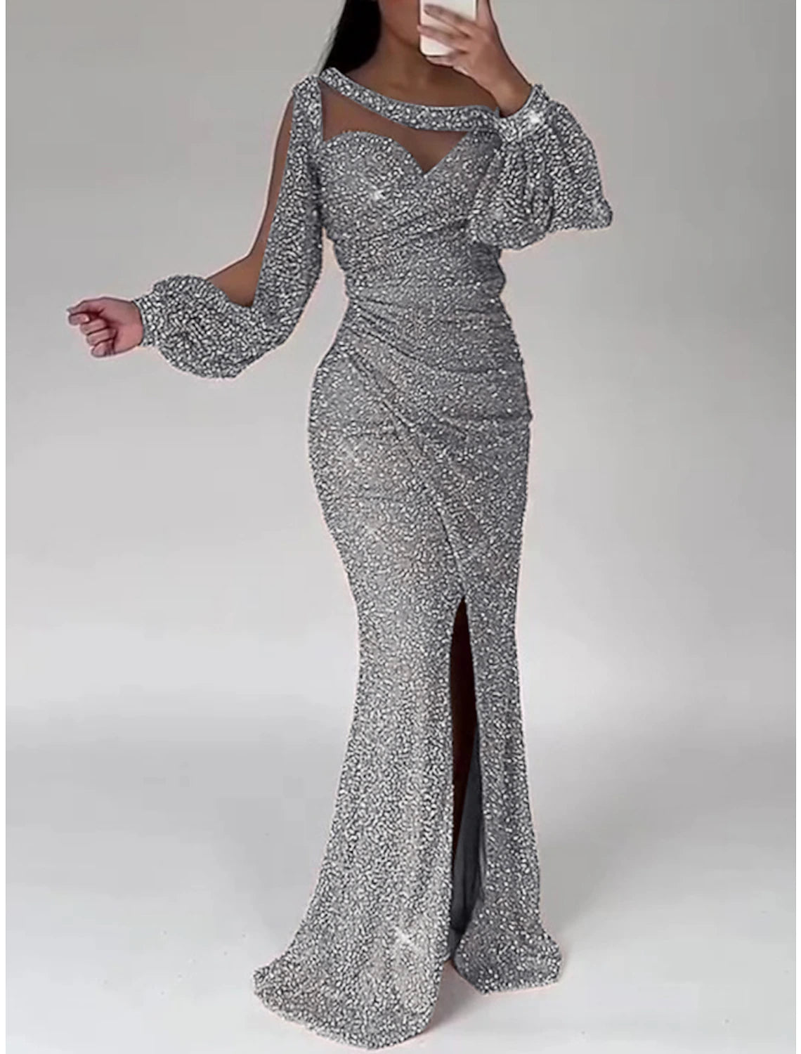 Mermaid Dress Evening Gown Champagne Gown Sparkle Sequin Dress Formal