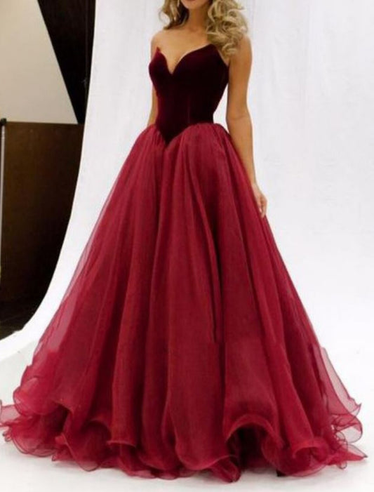 A-Line Prom Dresses Elegant Dress Prom Formal Evening Floor Length Sleeveless V Neck Velvet with Pleats