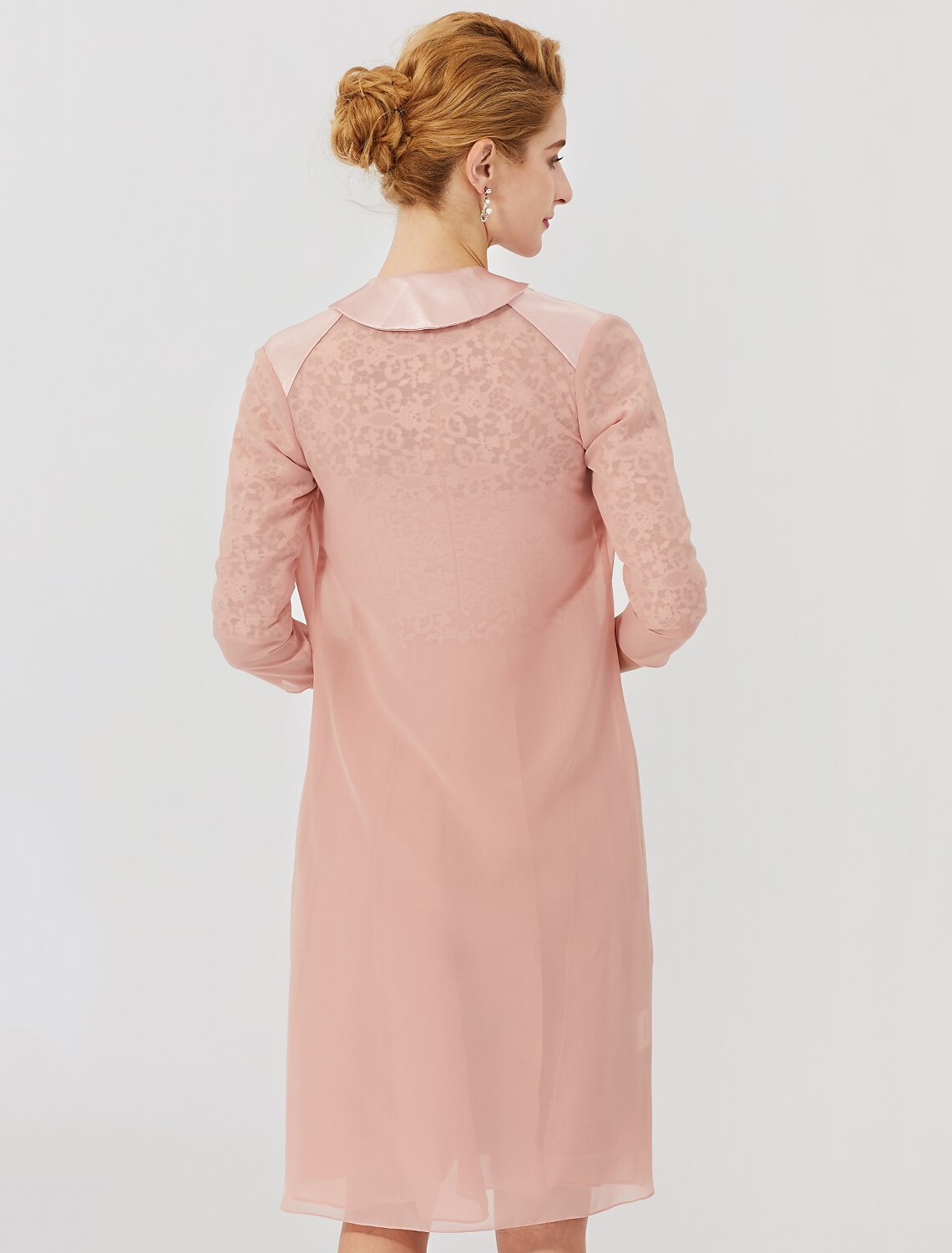 Ball Gown Mother of the Bride Dress Formal Classic & Timeless Elegant & Luxurious Convertible Dress Illusion Neck Knee Length Chiffon Floral Lace 3/4 Length Sleeve with Crystal Brooch