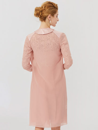 Ball Gown Mother of the Bride Dress Formal Classic & Timeless Elegant & Luxurious Convertible Dress Illusion Neck Knee Length Chiffon Floral Lace 3/4 Length Sleeve with Crystal Brooch