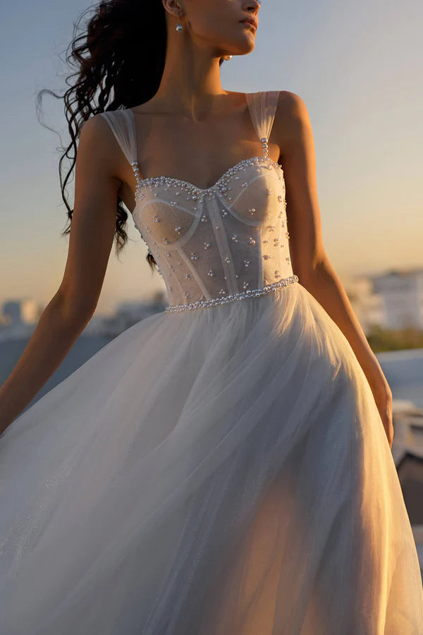 A Line Sweetheart Pearl Princess Wedding Dress