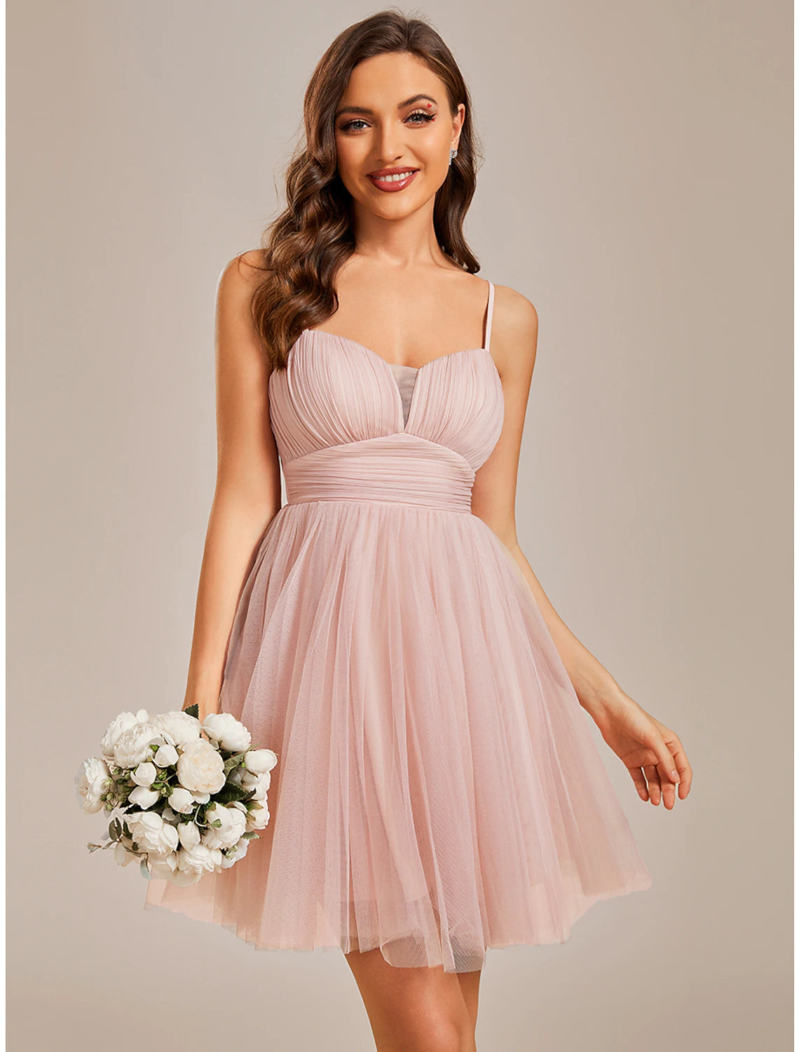 A-Line Homecoming Dresses Princess Dress Cocktail Party Birthday Short / Mini Sleeveless Spaghetti Strap Tulle with Ruched