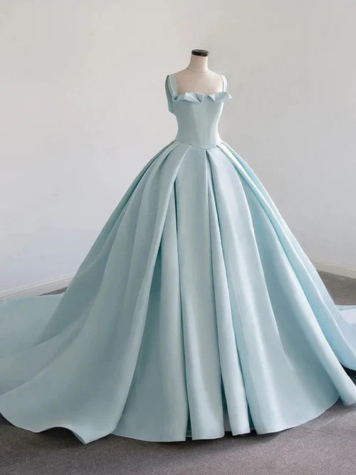 Light blue satin long ball dress for coming of age dress