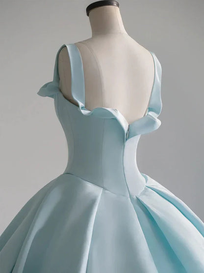 Light blue satin long ball dress for coming of age dress