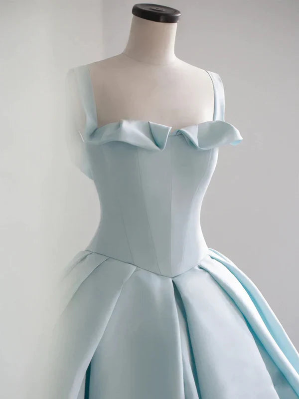 Light blue satin long ball dress for coming of age dress