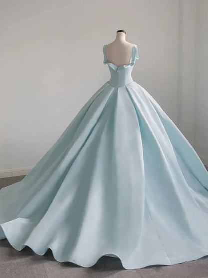 Light blue satin long ball dress for coming of age dress