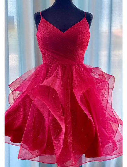 Ball Gown Homecoming Dresses Glittering Dress Graduation Party Wear Short / Mini Sleeveless Spaghetti Strap Tulle with Glitter