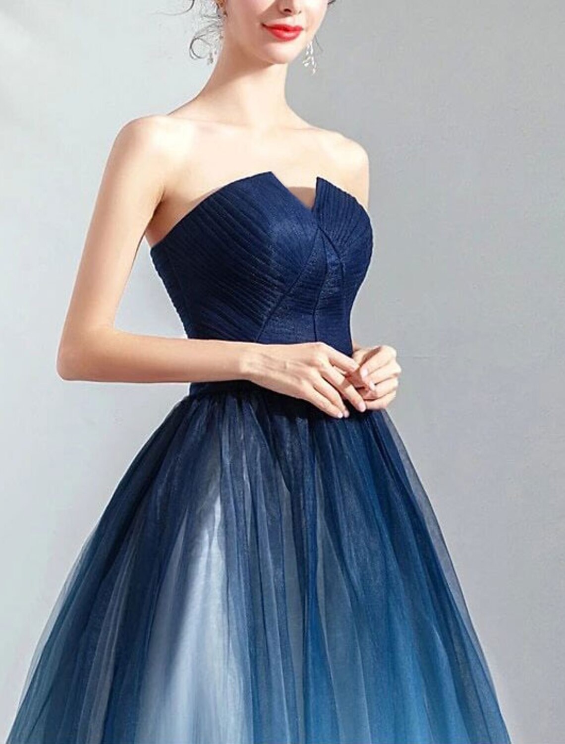 Ball Gown Color Block Prom Formal Evening Dress Strapless Sleeveless Floor Length Tulle with Pleats Ruched 2024