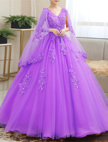 Reception Wedding Dresses in Color Wedding Dresses Ball Gown V Neck Long Sleeve Floor Length Lace Bridal Gowns With Appliques Summer Fall Wedding Party