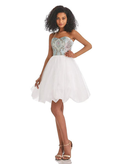 A-Line Homecoming Dresses Color Block Dress Graduation Birthday Short / Mini Sleeveless Strapless Tulle with Print