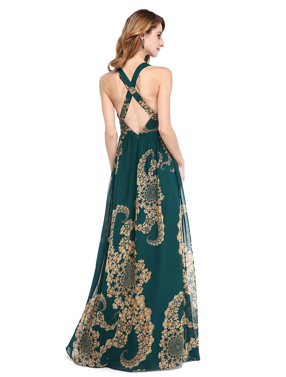 A-Line Mother of the Bride Dress Floral Open Back V Neck Floor Length Chiffon Sleeveless No with Sash / Ribbon