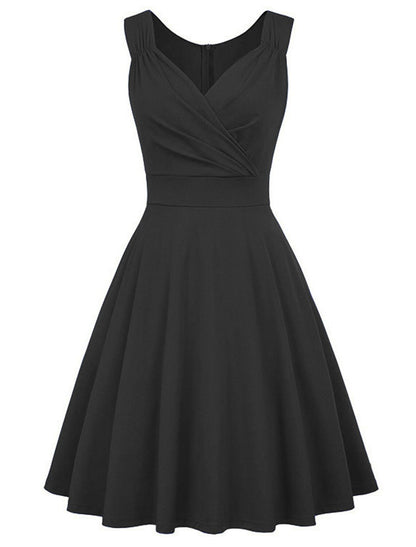 A-Line Cocktail Dresses Elegant Dress Party Wear Cocktail Party Tea Length Sleeveless V Neck Spandex with Pleats