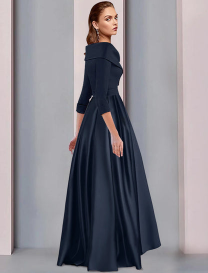 A-Line Mother of the Bride Dress Wedding Guest Elegant High Low Sweet Spaghetti Strap Asymmetrical Tea Length Satin 3/4 Length Sleeve with Pleats Fall