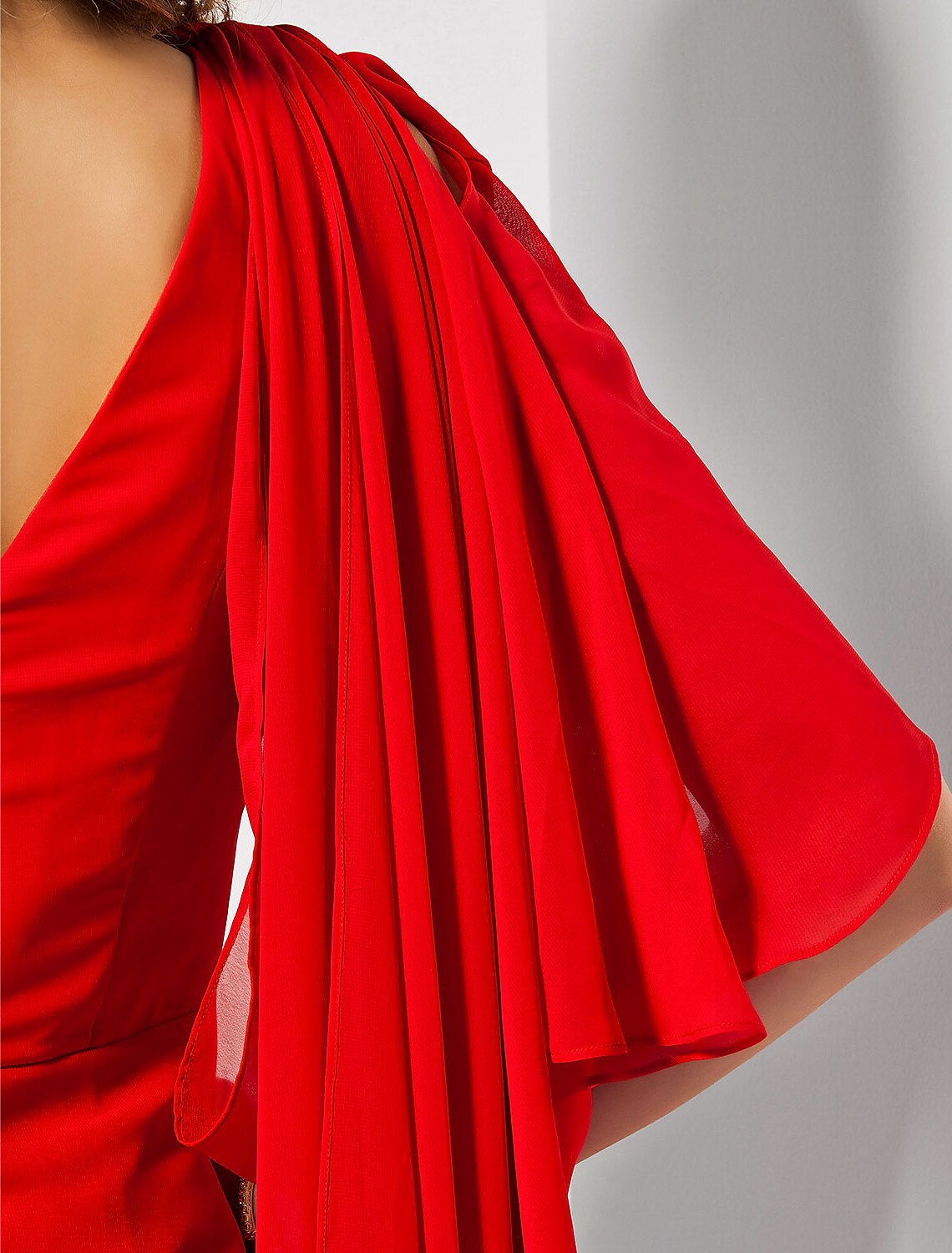 Sheath Christmas Red Green Dress Empire Wedding Guest Formal Evening Dress One Shoulder Sleeveless Floor Length Chiffon with Draping Slit