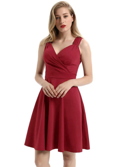 A-Line Cocktail Dresses Elegant Dress Party Wear Cocktail Party Tea Length Sleeveless V Neck Spandex with Pleats