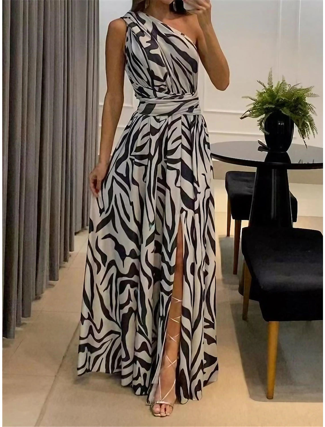 Women's Long Dress Maxi Dress Party Dress Homecoming Dress Swing Dress Graphic Fashion Streetwear Party Date Backless Split Sleeveless One Shoulder Dress Regular Fit Black Spring Fall