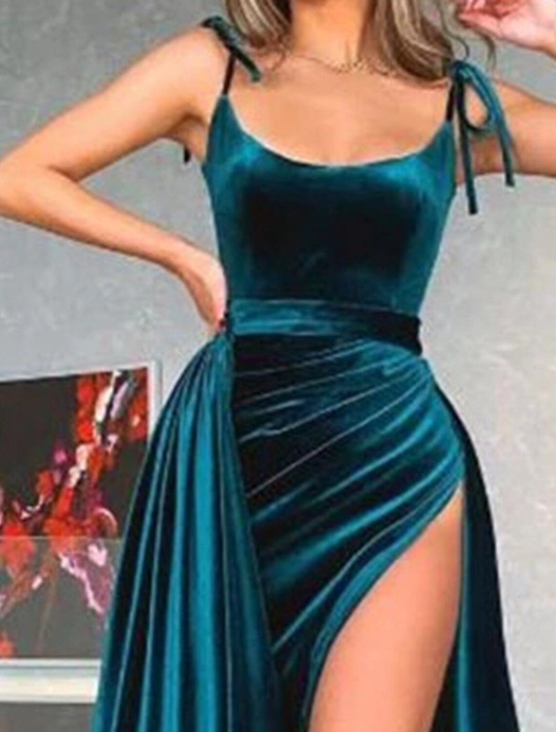 Mermaid / Trumpet Evening Gown Christmas Sexy Dress Formal Court Train Sleeveless Spaghetti Strap Velvet with Ruched Slit