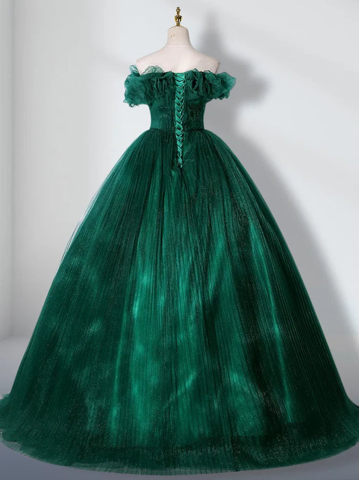 Green off shoulder sheer long adult dress