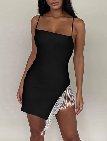 Sheath / Column Cocktail Dresses Sexy Dress Holiday Homecoming Short / Mini Sleeveless Spaghetti Strap Spandex with Fringe Crystals