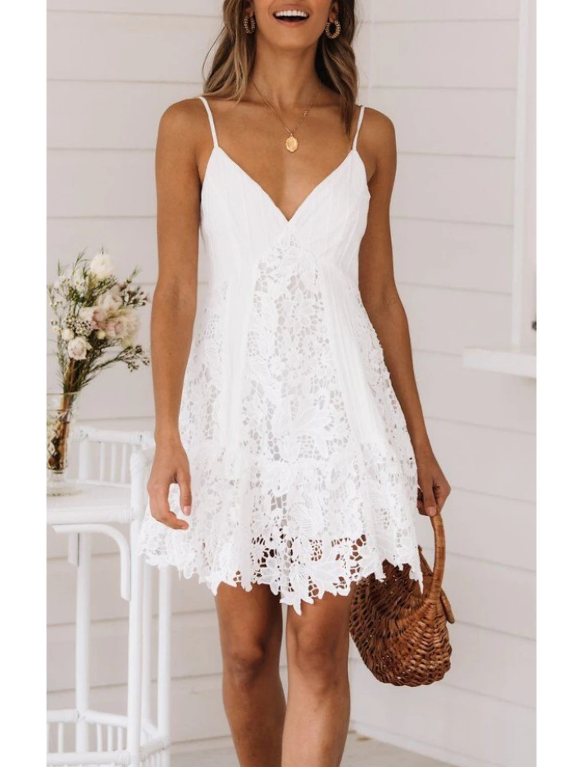 A-Line Homecoming Dresses Floral Dress Wedding Guest Holiday Short / Mini Sleeveless Spaghetti Strap Lace with Appliques