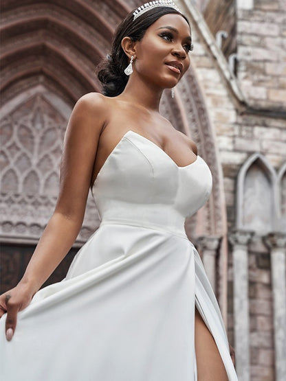 A-Line/Princess Stretch Crepe Ruffles Sleeveless Sweetheart Court Train Wedding Dresses