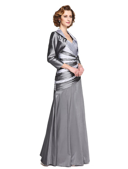 A-Line Mother of the Bride Dress Two Piece Straps Ankle Length Stretch Satin Sleeveless yes with Beading Draping