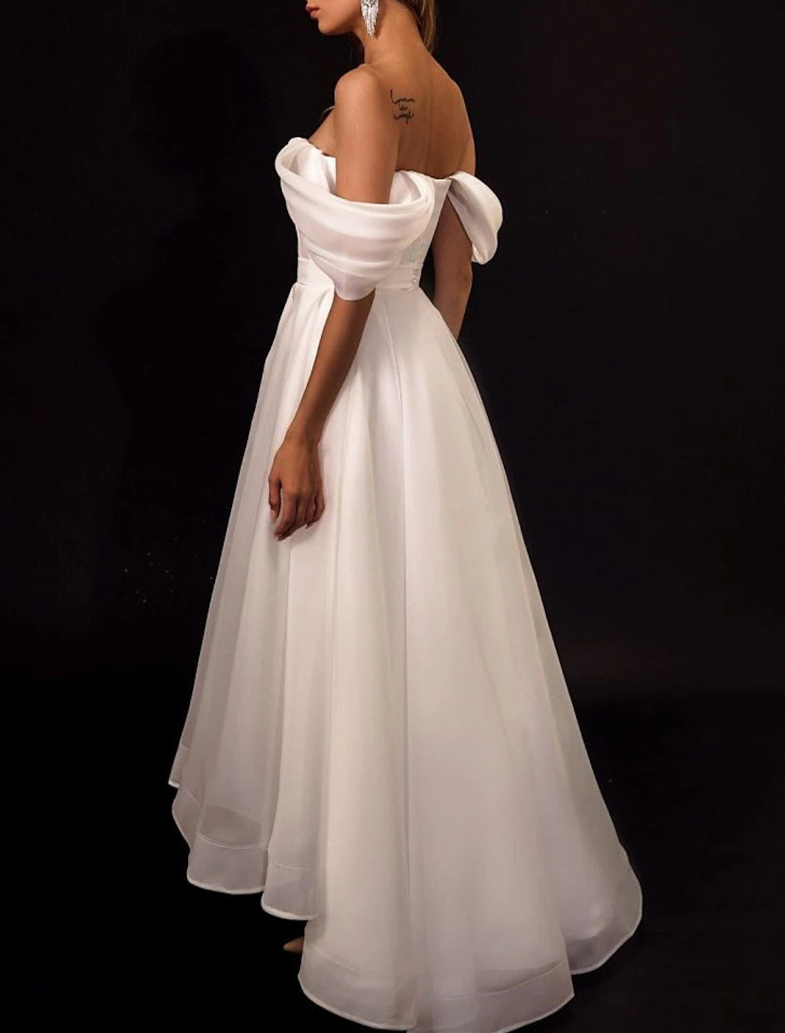 Reception Little White Dresses Wedding Dresses A-Line Off Shoulder Cap Sleeve Asymmetrical Organza Bridal Gowns With Solid Color